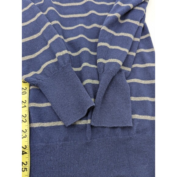 Grace Elements Cotton Cashmere Cardigan Navy Gray Striped Grandpa Sweater Size L - Picture 6 of 6